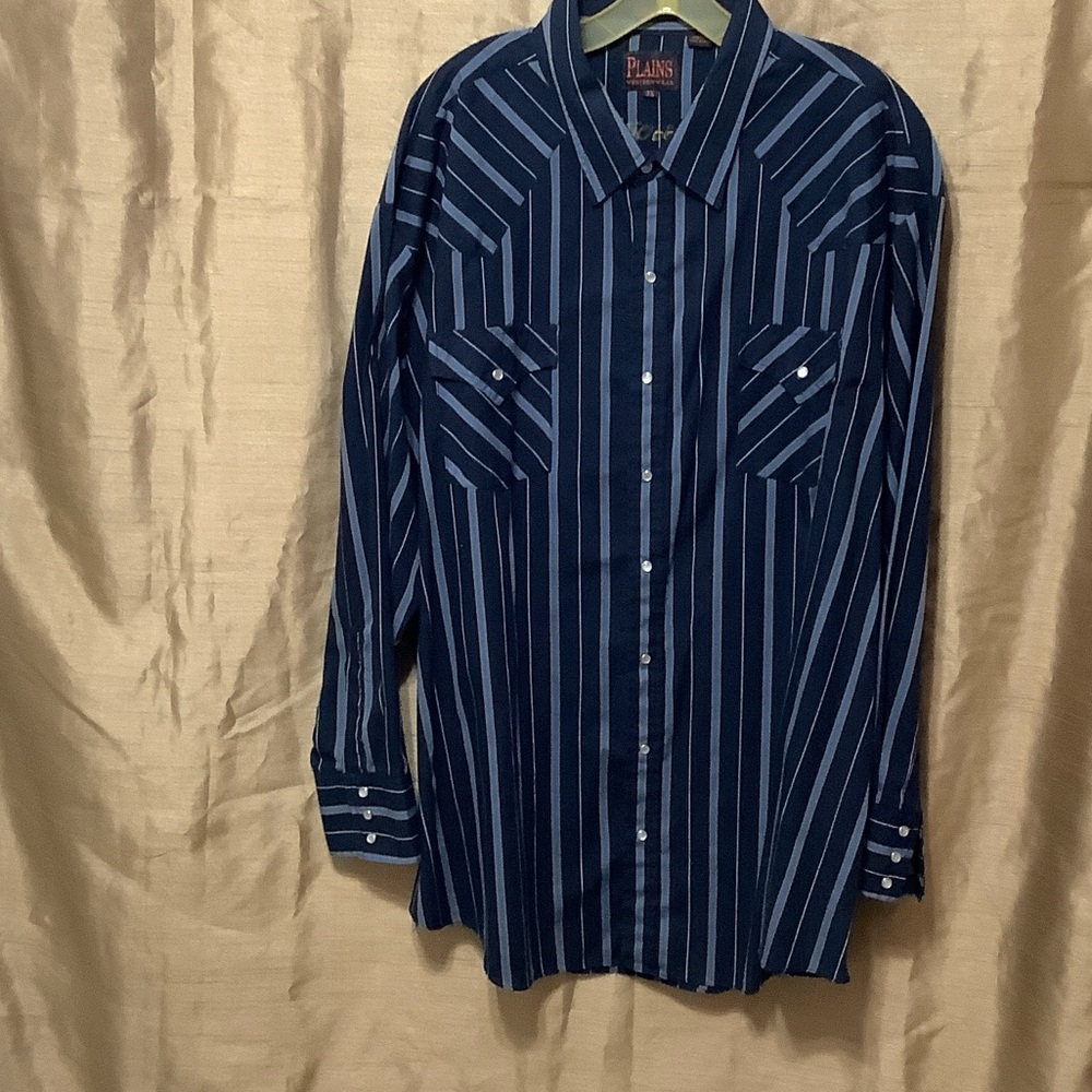 Plains Western Wear Men's Blue Striped Shirt